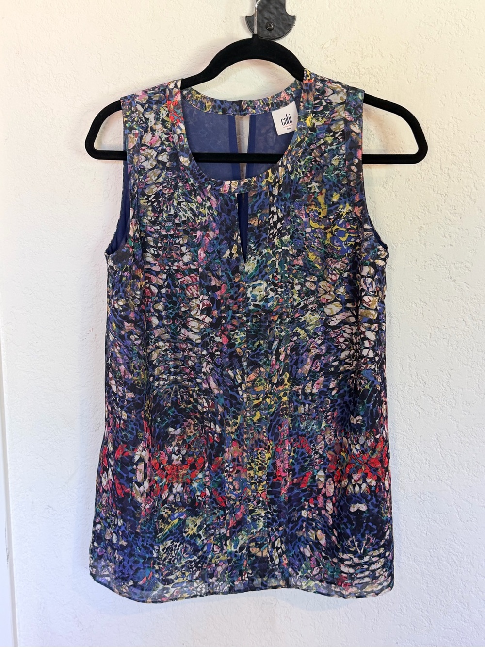 CAbi Stained Glass Keyhole Blouse 3093 Multicolor Mosaic Sleeveless Tank Small